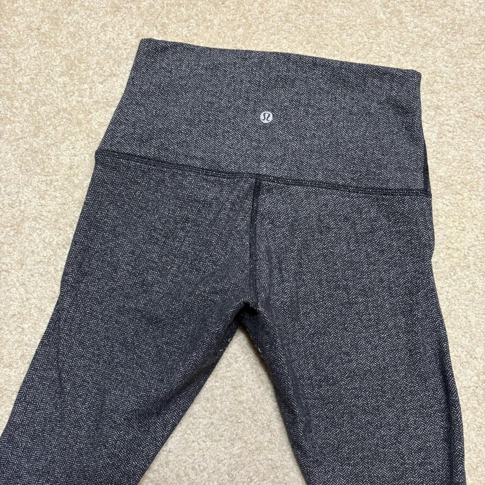 Lululemon Leggings Womens 6 Gray Herringbone High Rise Ankle Yoga Running Pants